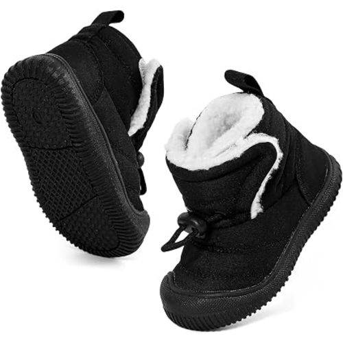 Toddler Snow Boots Double Strap Winter Warm Shoes Baby Faux Fur Lining Soft Fleece Booties with Non-Slip Sole