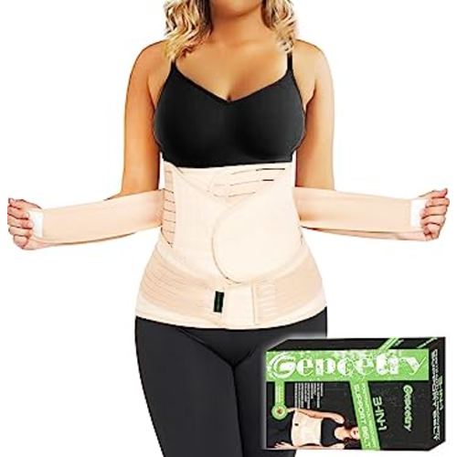 3 in 1 Postpartum Belly Band Wrap Support Recovery Girdles Abdominer Binder Post Surgery Belly&Waist&Pelvis Support Belt & Back Brace(Beige, Small/Medium)