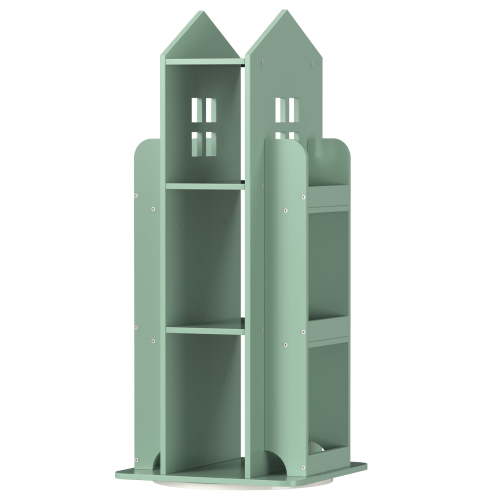 360° Rotating Kids Bookshelf, Olive Green Engineered Wood House-Shaped Bookcase, 38in Tall Storage Organizer for Bedroom, Playroom, Living Room