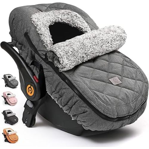 ACRABROS Car Seat Cover Baby: Winter Infant Carseat Canopy for Boy Girl Newborn, Zipper Peeping Window, Warm Cozy Cold Weather Waterproof Fitted, Heather Grey