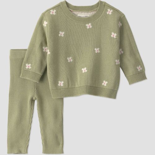 Little Planet By Carter's Baby Girls' 2pc floral sweater and pants Set - Green 6M