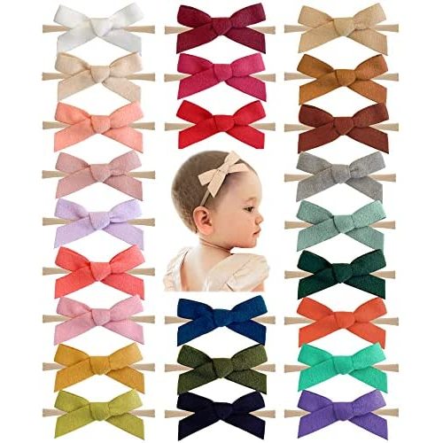 24PCS Baby Nylon Headbands Hairbands Hair Bow Elastics for Baby Girls Newborn Infant Toddlers Kids
