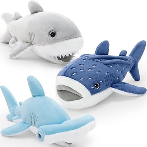 Tezituor 3 Pcs Large Shark Stuffed Sea Animals Set, 12inches Realistic Hammerhead Shark & Whale Shark & Great White Shark Plushies Soft Ocean Toy Bulk for Kids Baby Show Birthday Gift