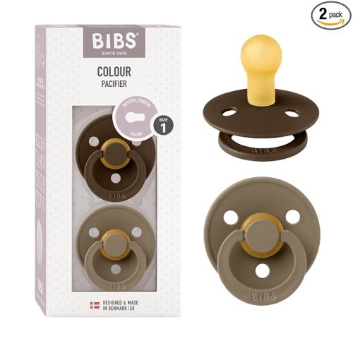 BIBS Pacifiers Colour Collection | Natural Rubber Baby Pacifier | Set of 2 BPA-Free Soothers | Made in Denmark | 0+ Months (Pack of 2) | Mocha/Dark Oak