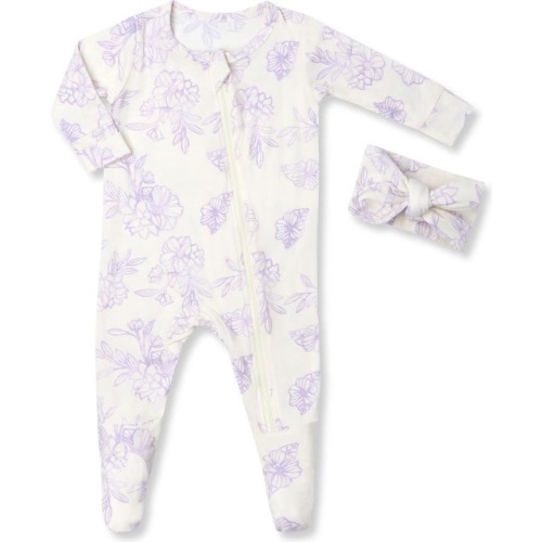 Baby Print Jersey Footie & Headband, Size: 6-9M