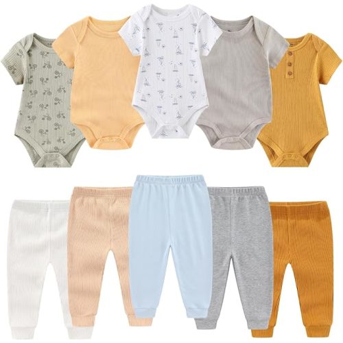 Baby Bodysuit and Pant Set 10 Pack Cotton Newborn Baby Boy Girl Clothes Outfits