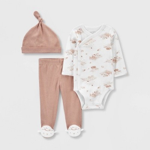 Carter's Just One You® Baby 3pc Footed Hat Top & Bottom Set - White/brown