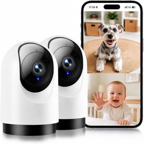 YOTON Indoor Security Camera 2pcs, 2K 360° Wi-Fi Baby Monitor & Pet Camera w/Motion Tracking, 2-Way Audio, Night Vision, SD/Cloud, Compatible with Alexa & Google Home, 2.4/5GHz
