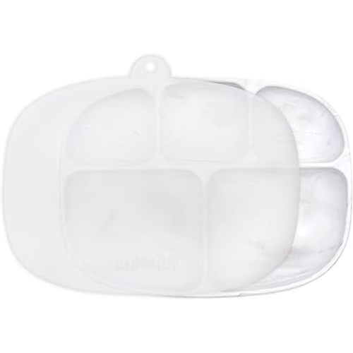 Bumkins Toddler and Baby Suction Plate, Silicone Divided Grip Dish and Lid, Large 5-Section Tray for Kids, Essentials in Children Feeding Supplies, Non Skid Stick Bottom, for Ages 6 Months Up, Marble