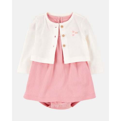 Baby 2-Piece Bodysuit Dress & Cardigan Set - Pink/Ivory | Carter's
