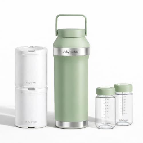 Baby Brezza All Day Portable Breastmilk Cooler, Large 20oz Capacity, Green | Double Wall Vacuum Insulated Travel Bottle, Dishwasher Safe, TSA Compliant, FSA or HSA, Includes 2 Ice Packs + 2 Bottles