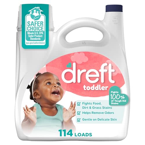 Dreft Liquid Laundry Detergent for Toddlers, tackles 100% of common toddler stains, Laundry Detergent, 150 fl oz, 114 Loads