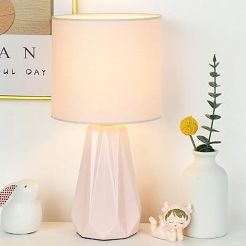 Lampwell Elisa Light Pink Small Table Lamp for Living Room as Bedside Table Lamp for Bedroom,Modern Ceramic Kids Night Table Lamp,Φ6.1×H12.4IN,Bulb Excluded
