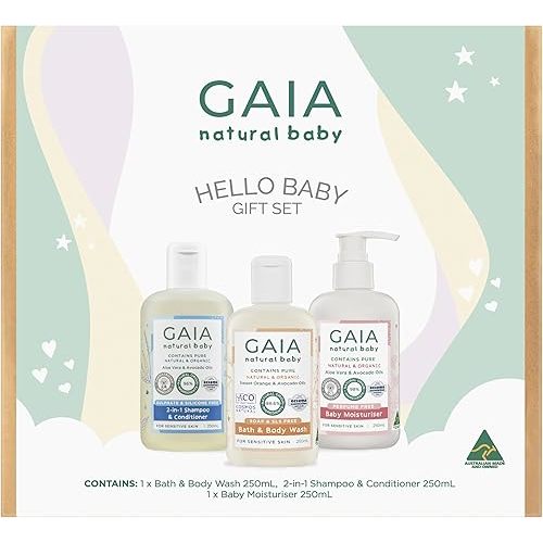 Gaia Skin Natural Baby Hello Baby 3 Piece Gift Set, Multicolour