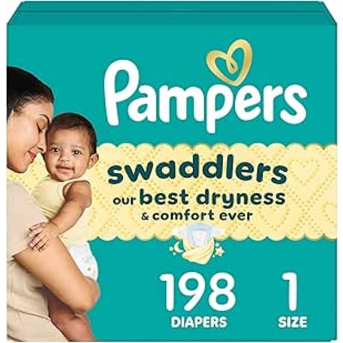 Pampers Swaddlers Diapers, Size 1 (8-14 lbs), 198 Count, Hypoallergenic, Absorbent, Keeps Baby Dry and Comfortable, Skin Safe Disposable Newborn Baby Diaper