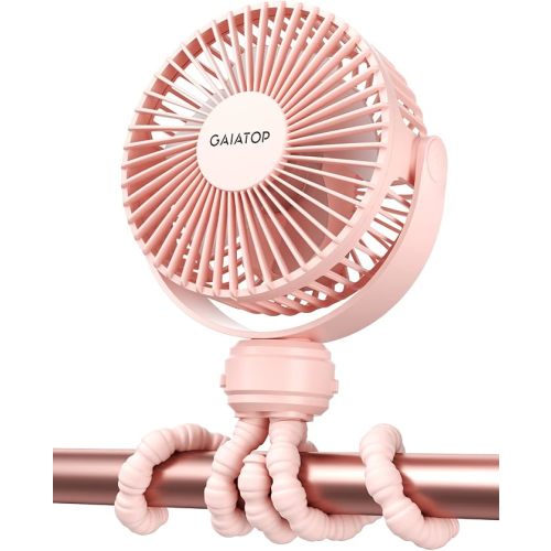 Gaiatop Mini Portable Stroller Fan, Battery Operated Small Clip on Fan, Detachable 3 Speed Rechargeable 360° Rotate Flexible Tripod Handheld Desk Cooling Fan for Car Seat Crib Treadmill Travel Pink