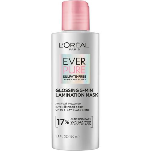 L'Oreal Paris Sulfate Free Glossing Lamination Hair Mask, 5-Minute Rinse-Off Hair Treatment with Glycolic Acid for Glass Shine, Smoothness & Soft Feel, Color Caring, EverPure, 5.1 Fl Oz