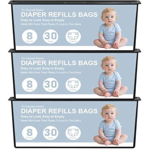 Diaper Pail Refills Bags Compatible with Genie Easy Roll Signature and Platinum Diaper Pails,90 Refills Holds up to 4200 Newborn Diapers,7-Layer Odor-Barrier Technology (3 Pack)
