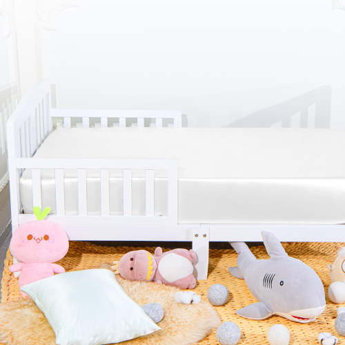 2 Pack Silk Satin Fitted Crib Sheet with Deep Pocket, Easy Care and Breathable Fitted Sheet for Toddler Bed, Boys, Girls, White, 28"×52"+8"