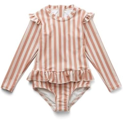 Girls One Piece Swimsuits Zipper Rash Guard Long Sleeve Bathing Suit with Ruffle Hem UPF50+