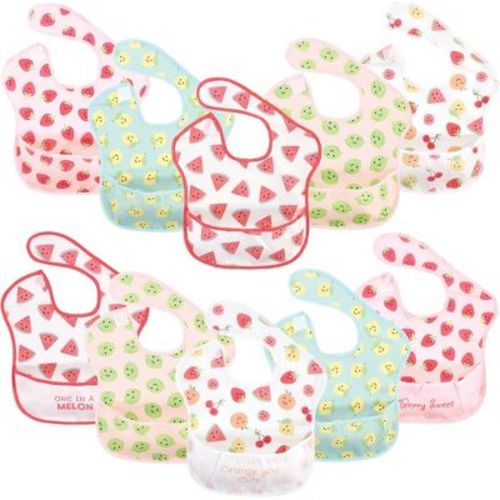 Hudson Baby Infant Girl Waterproof Polyester Bibs 10pk, Cute Fruit, Beginner
