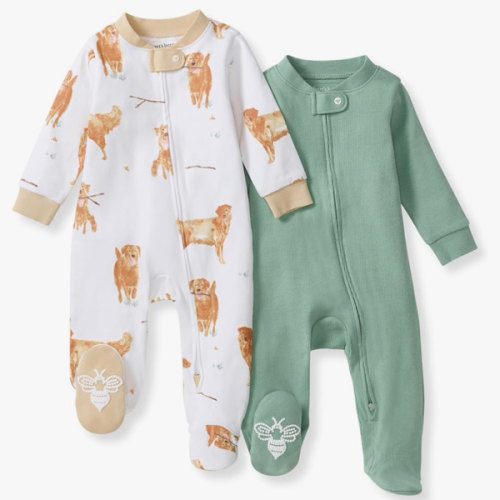 Burt's Bees Baby Boys Sleep and Play PJs, 100% Organic Cotton One-Piece Zip Front Romper Jumpsuit Pajamas
