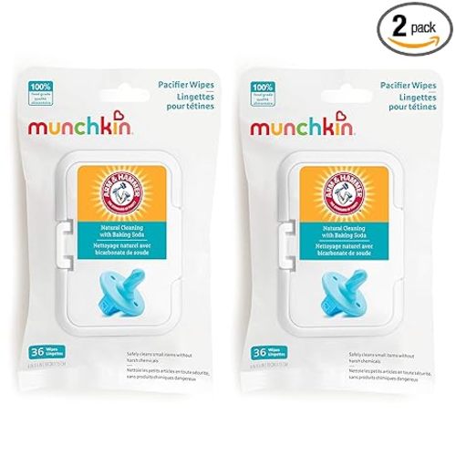 Munchkin Arm & Hammer Pacifier Wipes - Safely Cleans Breast Pump Parts and Feeding Essentials for Baby and Toddler, 2 Pack, 72 Wipes