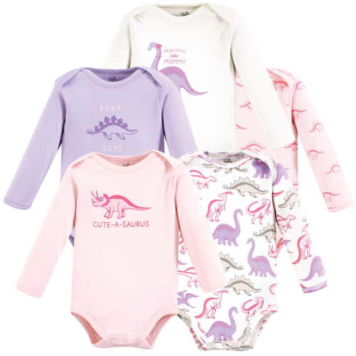 Touched by Nature Unisex Baby Organic Cotton Long-Sleeve Bodysuits, Retro Dino, Newborn