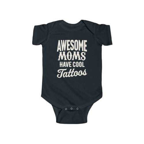 Awesome Moms Have Cool Tattoos | Punk Baby One Piece Black Bodysuit | Cool Goth Baby Clothes | Gothic Rock Star Baby Shower Gift