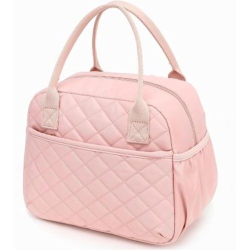 Insulated Quilted Lunch Bag for Women. Leakproof Thermal Tote for Work, School, Travel, or Picnic. B-Pink