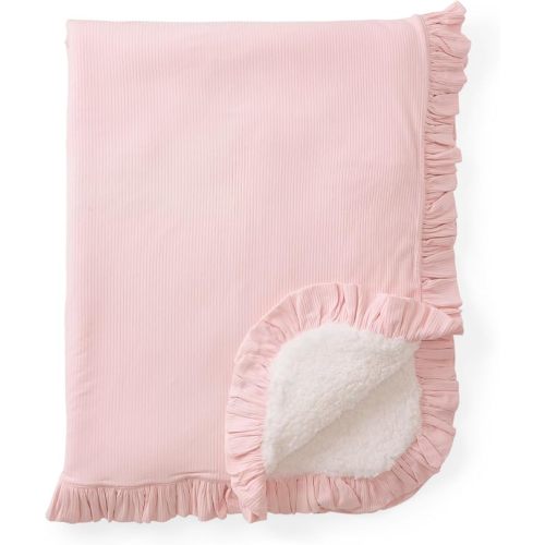 Little Sleepies Newborn Mini Ruffle Blanket, Soft Viscose from Bamboo Sherpa Baby Blanket, Girl Gifts, Baby Essentials, Prima Pink Ribbed, 30 inches x 40 inches