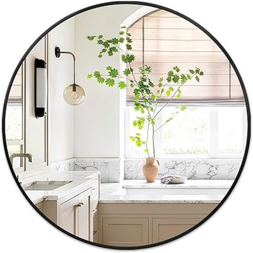 Black Circle Mirror for Wall Decor 18 Inch - Bathroom Round Mirror with Matte Frame, Small Circular Mirrors for Entryway, Hallyway, Living Room, Bedroom