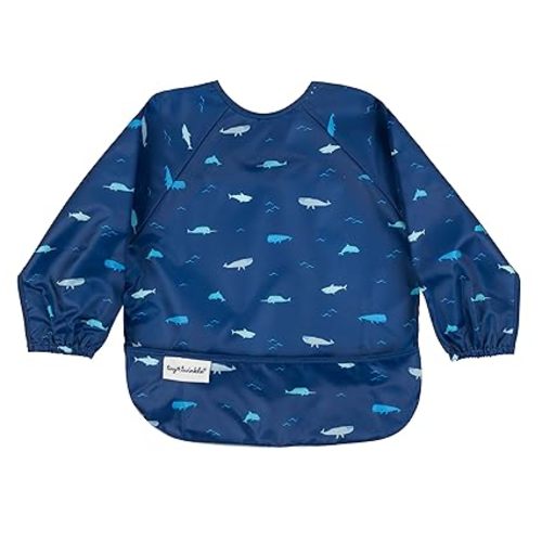 Tiny Twinkle Long Sleeve Bib for Babies & Toddlers | Waterproof Smock Bib for Eating | Machine Washable & Mess-Proof Feeding Essentials | Newborn Shower Gift (Ocean Life, 6–24M)