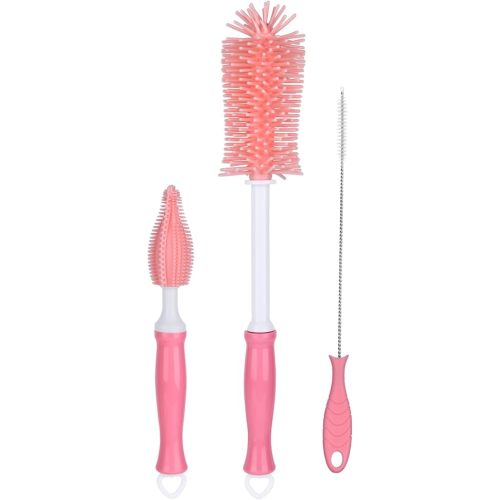 Silicone Bottle Cleaning Brush,Baby Travel Essential Bottle Brush Set, 3 in 1 Silicone Brush, Nipple Brush, Straw Brush