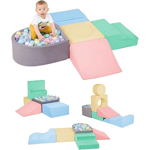 DTRK Climbing Toys for Toddlers 1-3, 6-Piece Foam Climbing Blocks for Toddlers, Baby Playtime Corner Climber Indoor Foam Soft Play Set for Climbing Crawling and Sliding (Multicolor（No Ball)