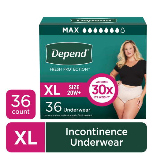 Depend Fresh Protection Incontinence Underwear for Women, Adult Diapers, XL, 36 Count HSA/FSA Eligible