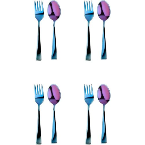 Ahimsa Kids Stainless Steel Utensils, 8 Piece Kid Forks and Spoons Set, Pediatrician Designed Kids Silverware, 100% BPA Free & Dishwasher Safe (Iridescent Blue)
