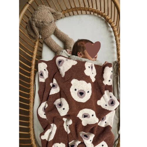 Teddy Bear Plush Baby Toddler Kids Large Blanket, Ultra Soft Cozy Fuzzy Fluffy Microfiber Feather Yarn, Great Nursery Decor Gender Neutral 40x40in (Brown)