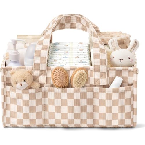 Corduroy Baby Diaper Caddy Organizer with Handles, Nursery Storage Basket