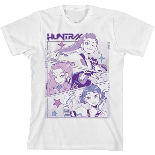 Kpop Demon Hunters Panel Art Huntrx Youth White Crew Neck Short Sleeve T-Shirt
