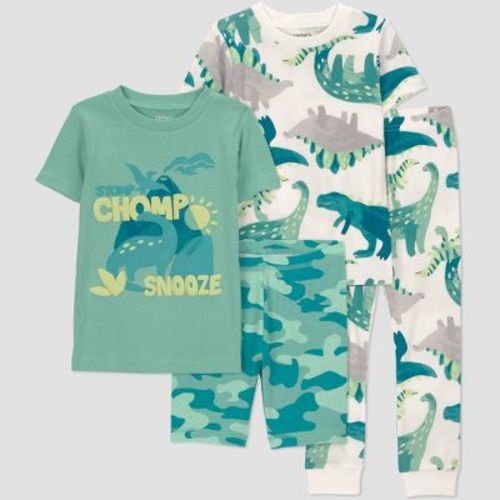 Carter's Just One You® Toddler Boys' 4pc Short Sleeve Cotton Snug Fit Dinosaur Pajama Set - Green 18M