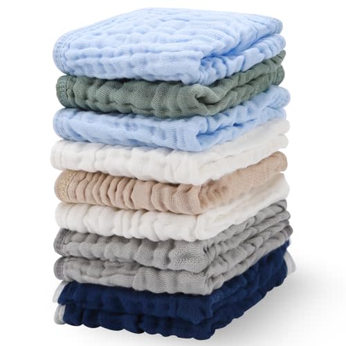 Synrroe 10 Pack Muslin Cotton Baby Washcloths – 12×12 Inches Soft & Absorbent Newborn Face Body Towels – Multicolor Baby Wash Cloths, Registry Essentials