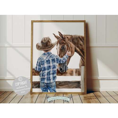 Cowboy Nursery Print, Cowboy Nursery Decor, Baby Boy Western Nursery Decor,Little Boy Cowboy Hat Horse Riding Nursery Wall Art Digital Print