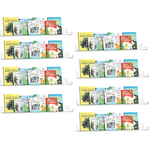 HBlife 24 Inches Invisible Wall Floating Bookshelf for Kids and Nursery, 16 Inch Stud Spacing Clear Acrylic Shelves for Figures, 4 Pack (5MM Thick)