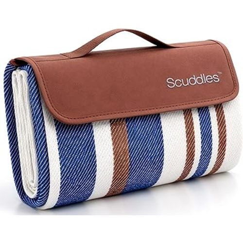 scuddles Extra Large Picnic Blanket 80 x 80 Inch, Waterproof Outdoor Mat with 3 Layer Soft Cushion, Foldable Compact Design with Carry Strap for Beach, Camping, Hiking, Parks and Travel Use
