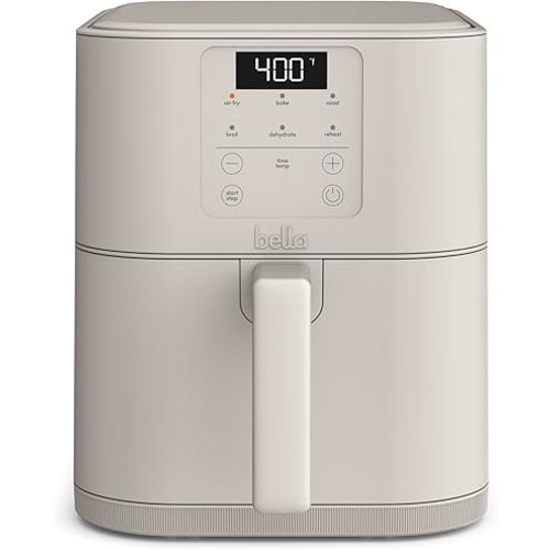 bella 6 Qt Slim Air Fryer, Fits-anywhere™ Kitchenware, EverGood™ Ceramic Nonstick Coating, Adjustable Temperature, 6 Preset Cooking Options, 60 Min Auto Shutoff w Audible Tone, 5lb Capacity, Oatmilk