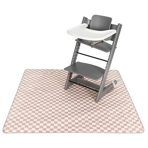 Tiny Twinkle Splat Mat for Under High Chair or Table | 51" x 51" Waterproof & Mess-Proof High Chair Mat for Baby, Machine Washable for Mealtime or Art(Brown Checkers)