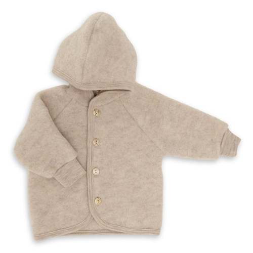 Engel Baby 100% Wool Hooded Jacket with Wooden Buttons - Sand Melange | The Cheshire Horse