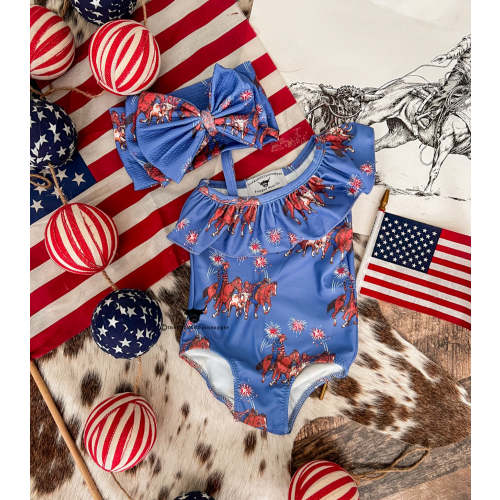 Western 4 Of July-Bulldogger Ruffle Swimsuit(Minis) – theFRINGEDpineapple