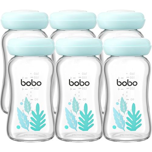 YOHKOH Glass Breast Milk Storage Bottles - 100% Leak-Proof, BPA-Free Breastmilk Storage Containers, Freezer & Dishwasher Safe, Ideal for Nursing Mothers (Blue, 5.4oz (Pack of 6))